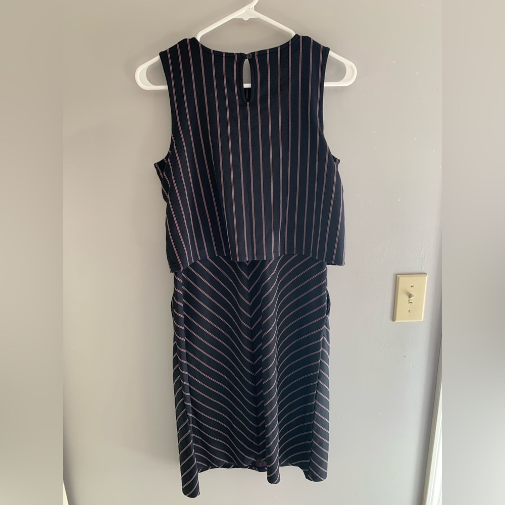 J.Jill Womens Ponte Sleeveless Vertical Striped Tier Layered Shift MIDI Dress XS - Picture 8 of 10